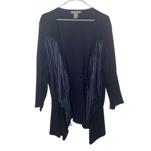 Kate & Mallory Navy Blue Fringe Open Front Cardigan - Women's Plus Size 1X